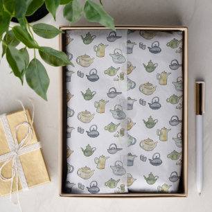 Teatime-Wasserfarbe-Teekannen handgemalte Kunst Seidenpapier