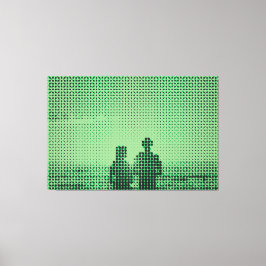 Tech Black&Green Halftone Effekt Couple Beach Leinwanddruck