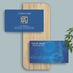Tech Blue Minimalistischer moderner Tech QR-Code Visitenkarte