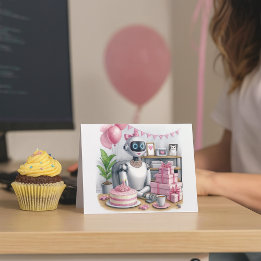 Tech Girls Pink Sparkle Robot Geburtstagskarte Karte
