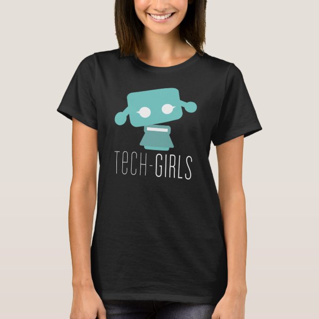 Tech-Mädchen-schwarzer T - Shirt mit blauem Punkt (Vorderseite)