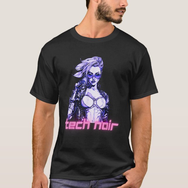Tech-Noir-Cyberpunk-Mädchen T-Shirt (Vorderseite)