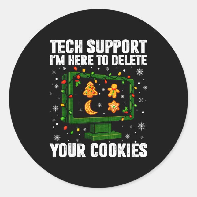 Tech Suprt Delete Your Cookies Men Ugly Christmas  Runder Aufkleber (Vorderseite)