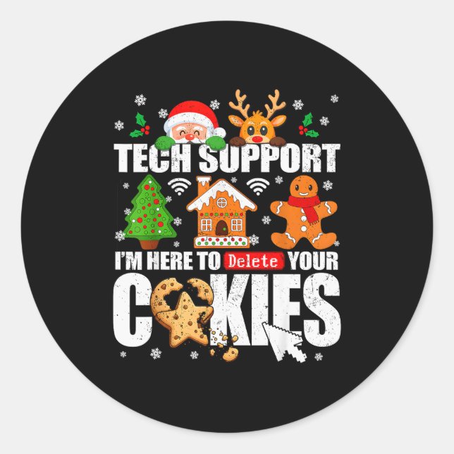 Tech Suprt Delete Your Cookies Men Ugly Christmas  Runder Aufkleber (Vorderseite)