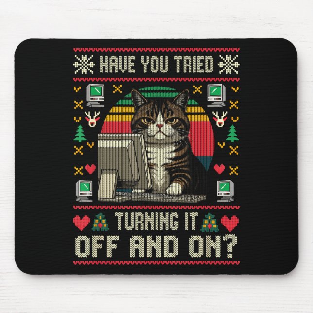 Tech Suprts Cat Engineer Computer Ugly Christmas S Mousepad (Vorne)
