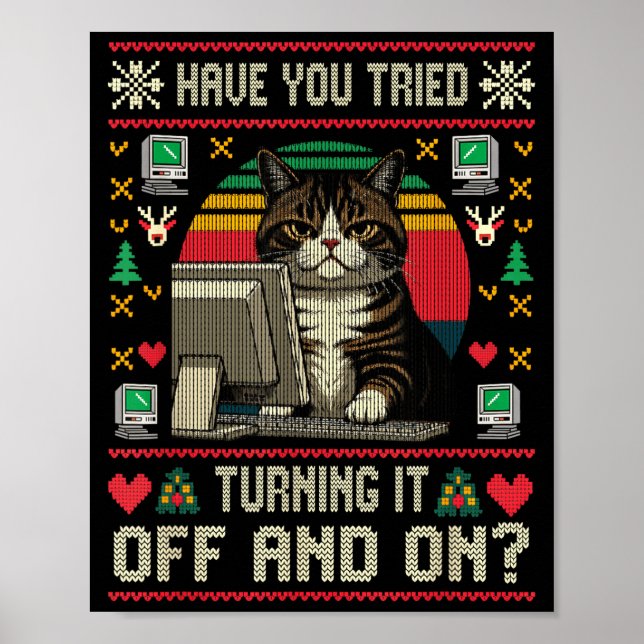 Tech Suprts Cat Engineer Computer Ugly Christmas S Poster (Vorne)