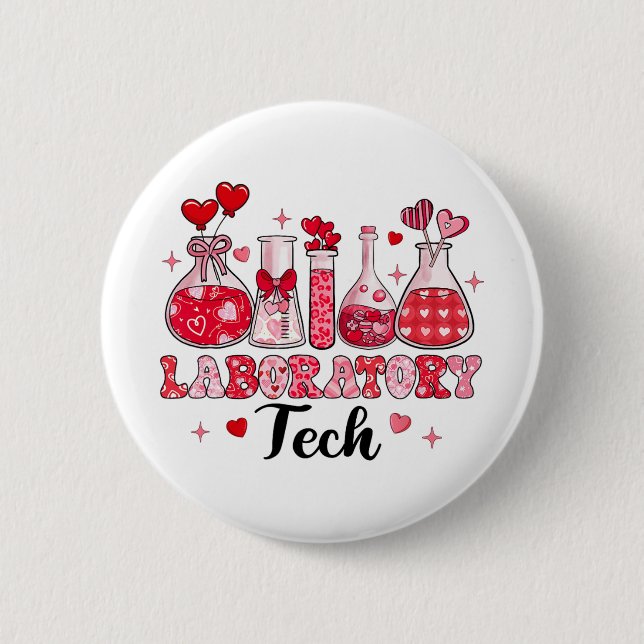 Tech Test Tube Leopard Herz Valentinstag Button (Vorderseite)