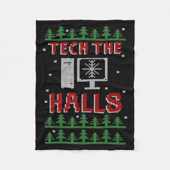Tech The Halls Ugly Computer Geek Festive Christma Fleecedecke (Vorderseite)