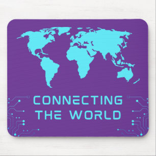 Tech-Weltkarte Cyber-Netzwerk Lila-Mauspad Mousepad