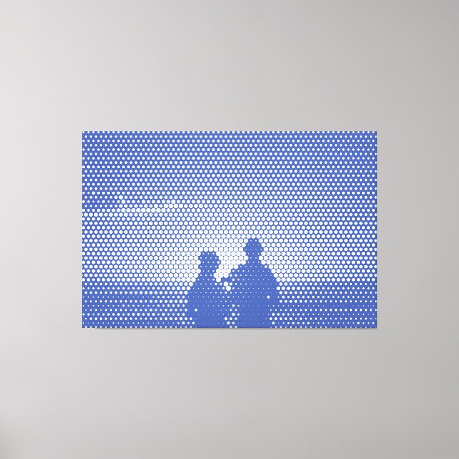 Tech White&Blue Halftone Effekt Couple on Beach Leinwanddruck (Vorderseite)