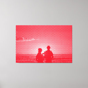 Tech White&Red Halftone Effect Couple on Beach Leinwanddruck