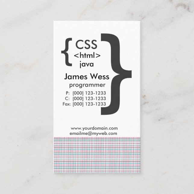 Techie Java CSS Computer-Netz-Programmierer Visitenkarte (Vorderseite)
