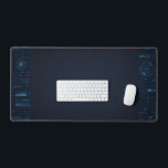 Technical HUD Blueprint Schematic Gaming Desk Mat Schreibtischunterlage<br><div class="desc">This Technical HUD Blueprint Schematic Gaming Desk Mat features a detailed peripheral design of glowing cyan data readouts and wireframe grids. Perfect for high-end gaming setups, tech workstations, or as a modern office gift. This ultra-wide desk pad offers a clean center for your keyboard while keeping the sophisticated 2D digital...</div>