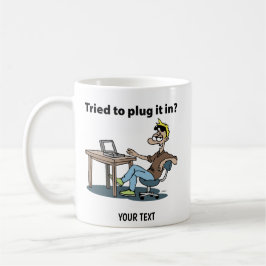 Technik-Support-Cartoon-Mann Kaffeetasse