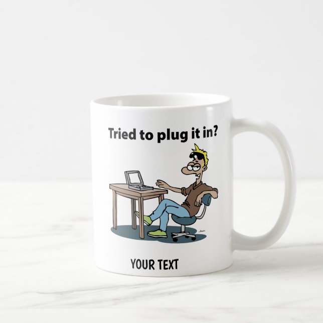 Technik-Support-Cartoon-Mann Kaffeetasse (Rechts)