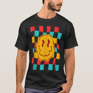 Techno Acid House Musik Retro Groovy Lächeln Check T-Shirt