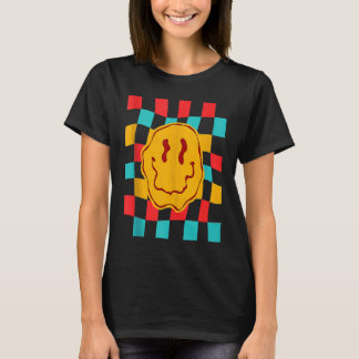 Techno Acid House Musik Retro Groovy Lächeln Check T-Shirt