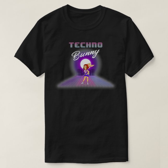 Techno Bunny Hula Hoop 80er Throwback T-Shirt (Design vorne)
