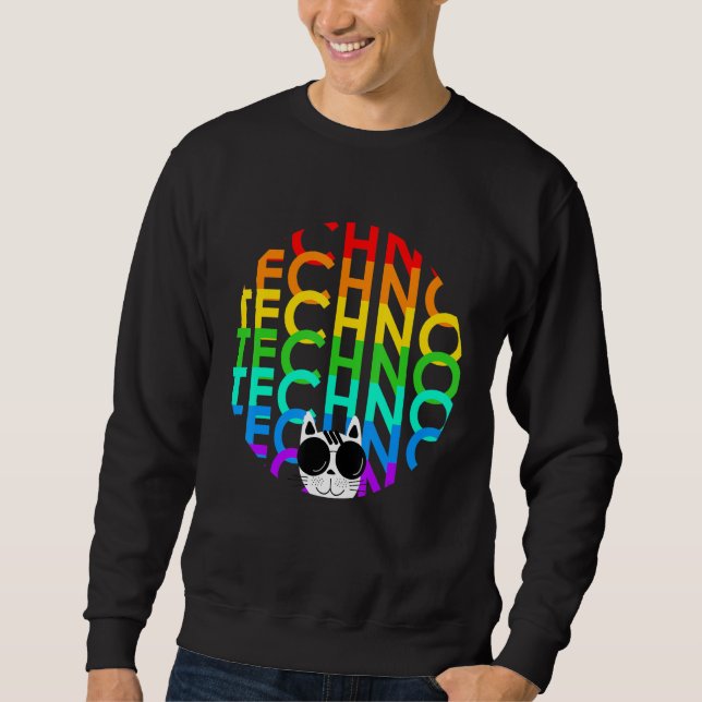 Techno Cat Dub Step Electro Music Synthesizer Sweatshirt (Vorderseite)