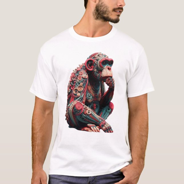 Techno Chimp: Lebhafte Kunst T-Shirt (Vorderseite)