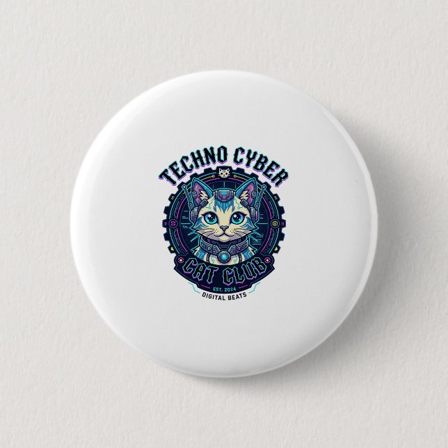 Techno Cyber Cat Lustiges Katzenliebhaber-Design - Button (Vorderseite)
