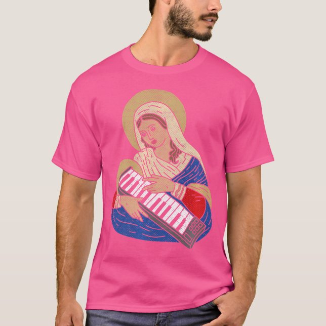 Techno Dj Jungfrau Mary mit Synthesizer 80er Audio T-Shirt (Vorderseite)