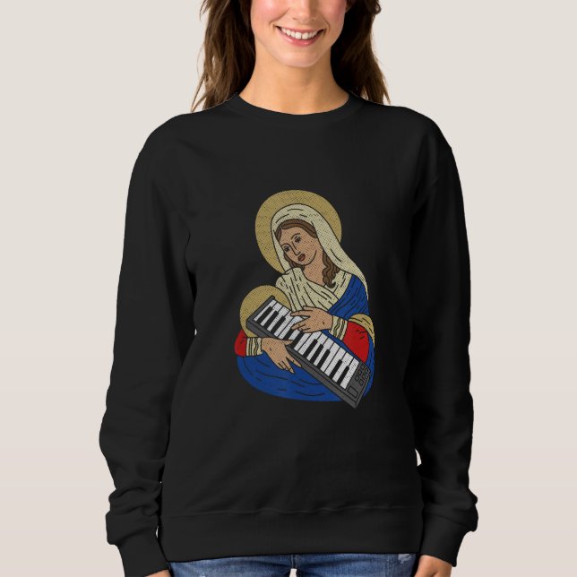 Techno DJ Virgin Mary With A Synthesizer 80s Audio Sweatshirt (Vorderseite)