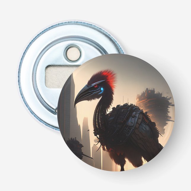 "Techno-Feathers: The Futuristic Emu Robot" Flaschenöffner (Vorderseite)