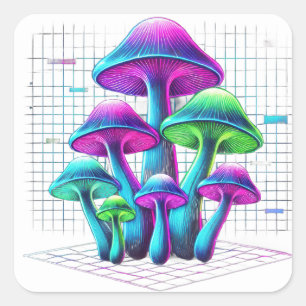 Techno Glow Mushrooms Quadratischer Aufkleber