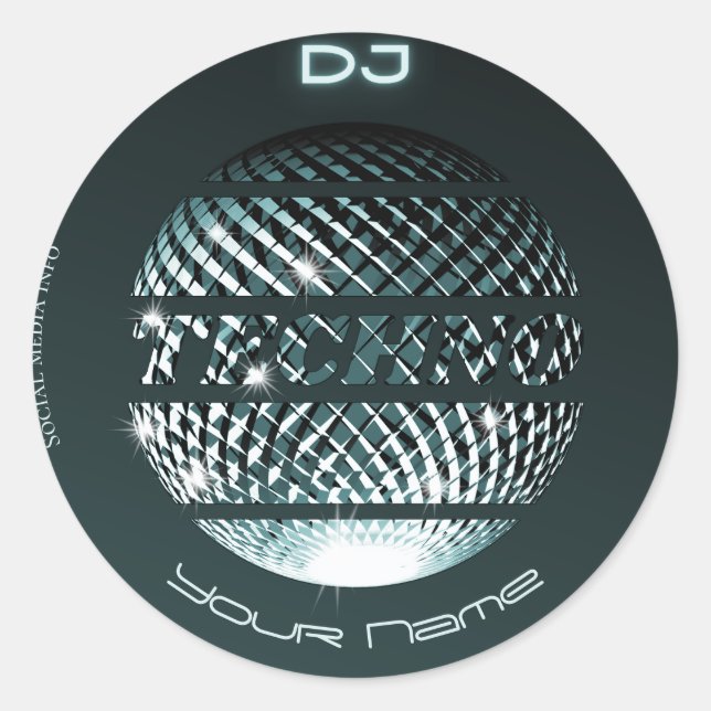 Techno Music DJ Business Card Runder Aufkleber (Vorderseite)