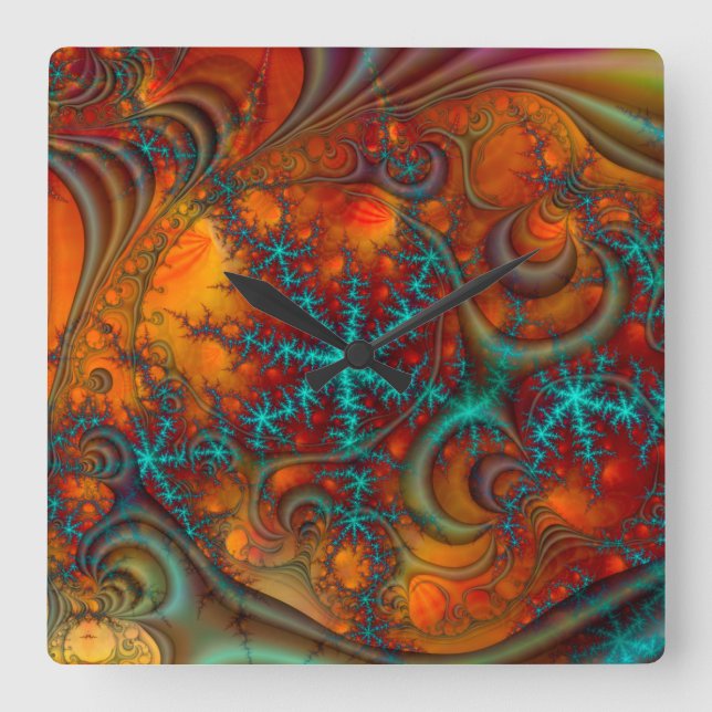 Techno Psychedelic Fraktal Decor Quadratische Wanduhr (Vorderseite)