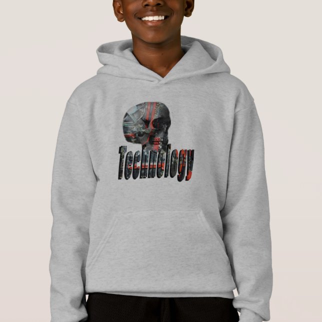 Technologie-Logo und Computerskull, Hoodie (Vorderseite)