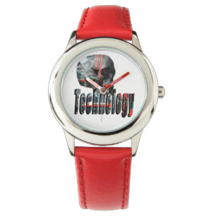 Technologie-Skull und Logo-Kids Red Leather Watch Armbanduhr