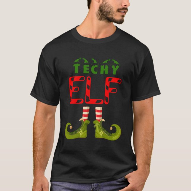 Techy Elf Funny Group Matching Family Pajamas für T-Shirt (Vorderseite)