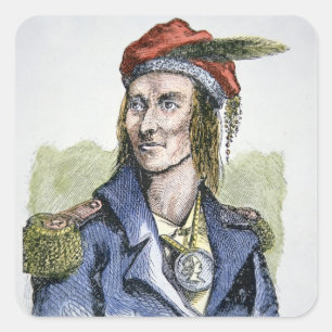 Tecumseh (1768-1813) (farbige Gravur) Quadratischer Aufkleber