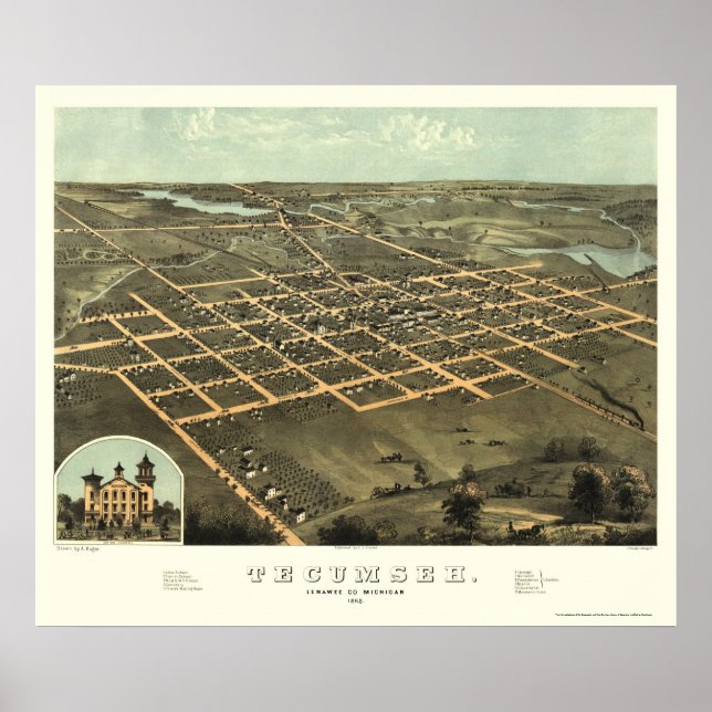 Tecumseh, MI Panoramic Map - 1868 Poster (Vorne)