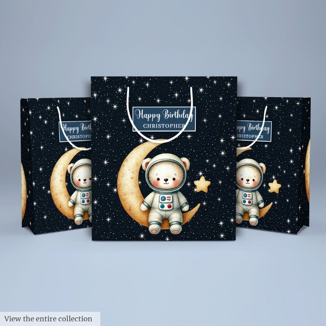 Teddy Astronaut Geschenktasche für Junge Geburtsta Mittlere Geschenktüte (Teddy Astronaut Gift Bag for Boy Birthday Bash)