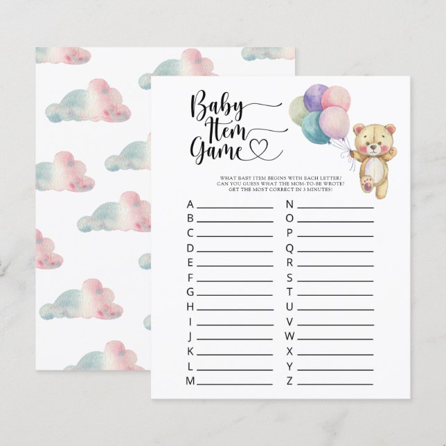 Teddy - Baby Item Game. Baby Shower Game (Vorne/Hinten)