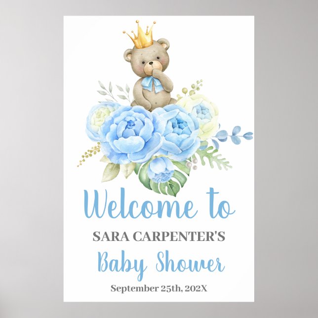 Teddy Baby shower Garçon Bleu Ours Affiche de bien (Devant)