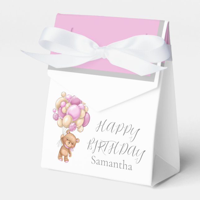 Teddy Balloon Bearly Wait Birthday Girl Favor Box Geschenkschachtel (Vorderseite)