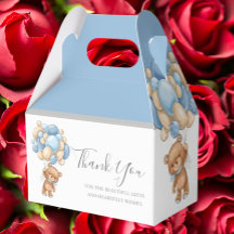 Teddy Balloon Blue Favor Box