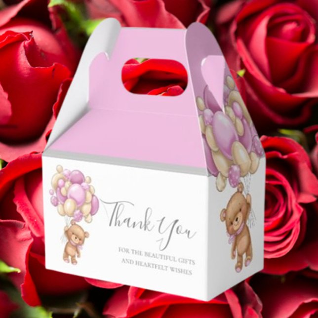 Teddy Balloon Pink Gevor Box Geschenkschachtel (Delight your guests with our Teddy Balloon Pink Favor Box)