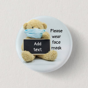 Teddy Bär and sign Bitte tragen Sie Gesichtsmaske Button