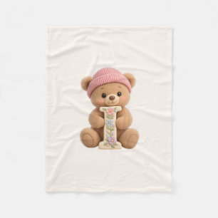 Teddy Bär Anfangsbuchstabe I Baby Mädchen Geschenk Fleecedecke