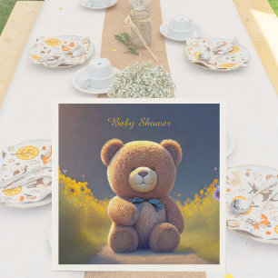 Teddy Bär auf der Wiese, niedliche Babydusche Serviette