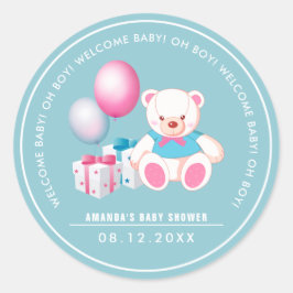 Teddy-Bär | Baby Boy Baby Shower Pflegeaufkleber Runder Aufkleber