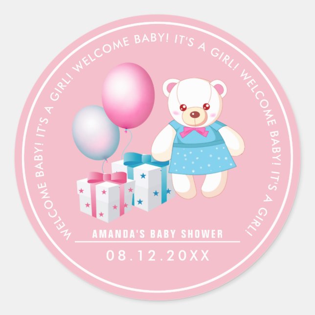 Teddy-Bär | Baby Girl Baby Shower Fevor Stickers (Vorderseite)