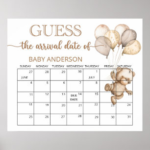 Teddy-Bär-Baby-Party-Schätz-Datums-Kalender  Po Poster