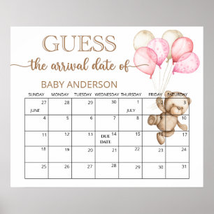 Teddy-Bär-Baby-Party-Vermutung-Datums-Kalender Po Poster