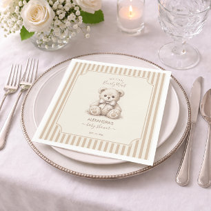 Teddy Bär Baby Shower Braune Streifen Kaum Erwarte Serviette